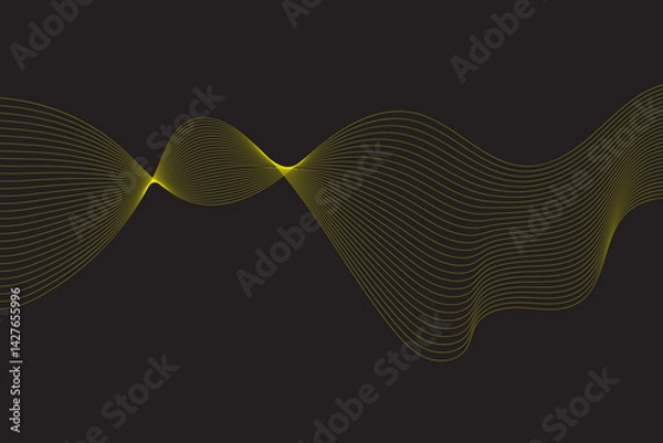Fototapeta Abstract modern background with yellow wavy lines and particles. Technology backdrop. Abstract wave line for banner, template, wallpaper background with wave design. Vector illustration