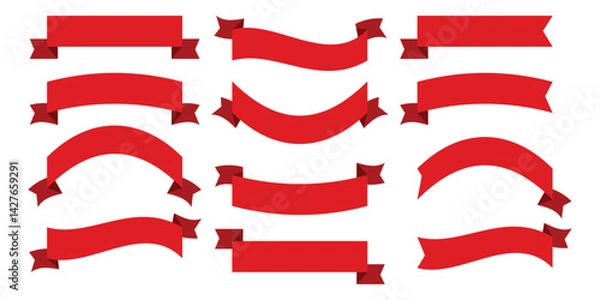 Fototapeta Ribbon banner set. Simple red ribbon