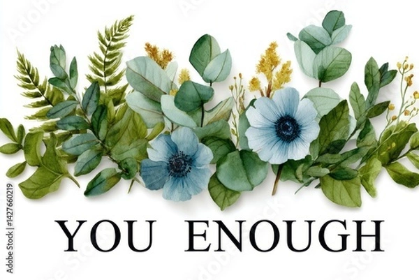 Fototapeta Beautiful Hand-Drawn Floral Arrangement with Inspirational Text You Enough
