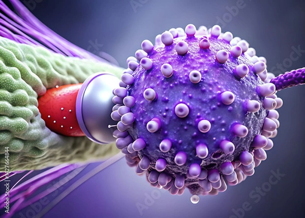 Fototapeta Biohybrid Microswimmer: E. coli Cell on Janus Bead in Bloodstream (3D Render)