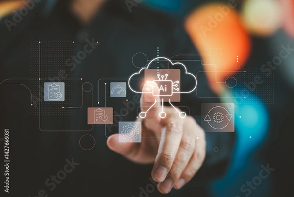 Fototapeta Artificial intelligence at the center of smart process management systems.