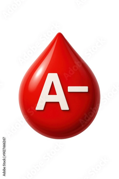Fototapeta A negative blood type symbol on red drop background