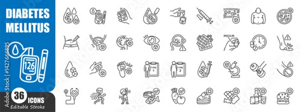 Obraz Diabetes Mellitus . Medical outline icon . Editable stroke . Vector .