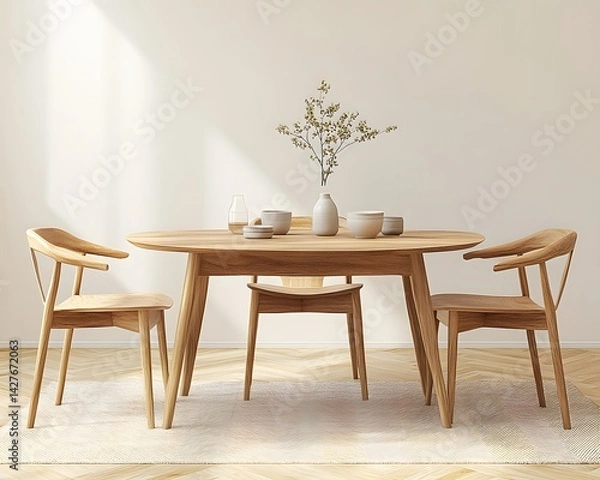 Obraz Interior design of modern dining room, dining table and wooden chairs. 3d rendering  


