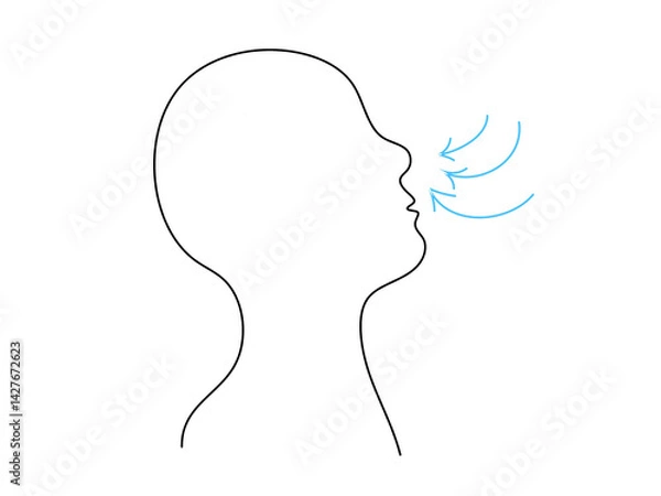 Obraz Breathing exercise, deep breath through nose for benefit and good work brain. Healthy yoga and relaxation. Vector outline illustration.