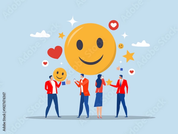 Fototapeta feedback ,business people employee with smile happy face.Employee satisfaction, workplace happiness or success team motivation vector
