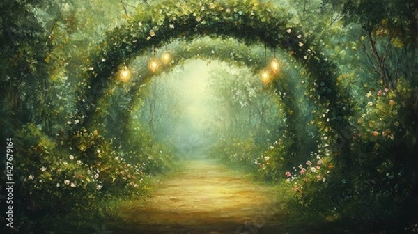 Fototapeta there is a pathway with stairs and flowers in the middle, beautiful render of a fairytale, enchanted magical fantasy