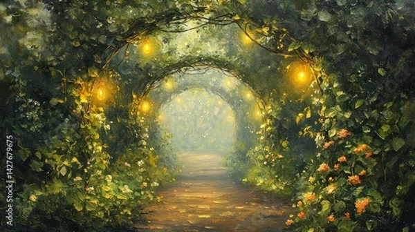 Fototapeta there is a pathway with stairs and flowers in the middle, beautiful render of a fairytale, enchanted magical fantasy