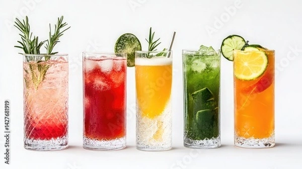 Fototapeta healthy vegetable cocktail, juice ,summer fresh juice collection isolated on white background ,Set of fruit and vegetable and berries juice on white background