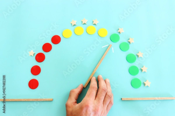 Fototapeta Concept image of risk level and five star rank. Idea of quality and customer satisfaction