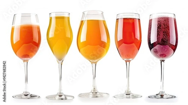 Fototapeta three glasses of wine isolated on white background ,Glasses of different wine on white background ,white and red wine in glasses on a white background