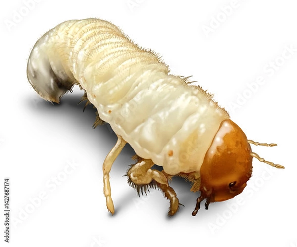 Obraz Beetle Larva Closeup as a grub of scarab beetles insects as lawn damaging grubs representing gardening pests or pest control and landscaping.