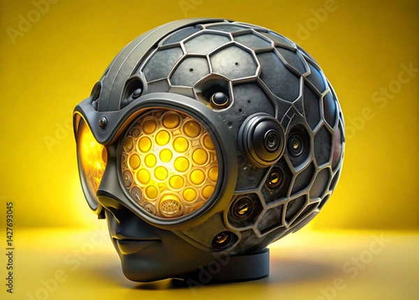 Obraz Futuristic AI Robot with Neural Network Visualization, Glowing Cortex & Adaptive Faceplate