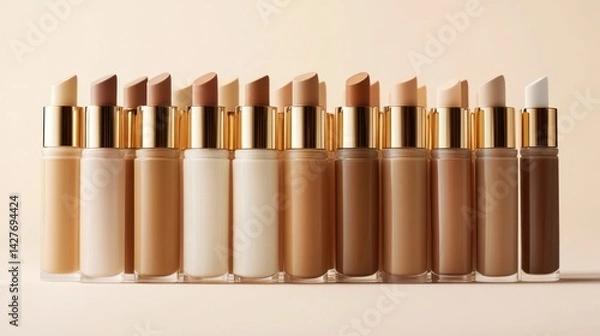 Fototapeta Diverse Shades of Foundation Makeup: A spectrum of colors representing beauty inclusivity