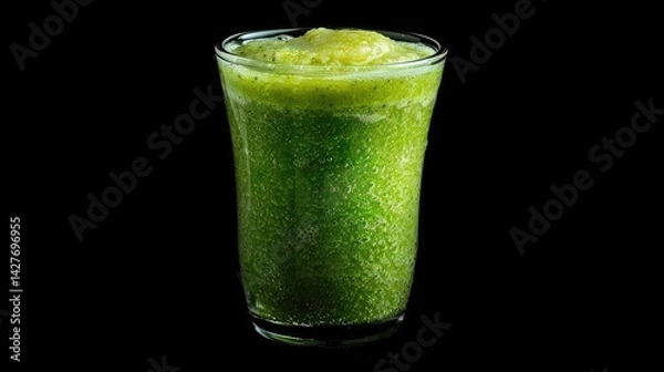 Fototapeta Broccoli and spinach cream soup on grey desk top view ,Top view of a vibrant green smoothie full of bubbles, indicating freshness and health