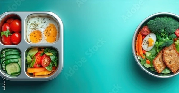 Fototapeta Futuristic silver and teal ai driven diet planner with personalized meal recommendations flat glossy style round square shape modern app icon featuring clean minimalistic concep