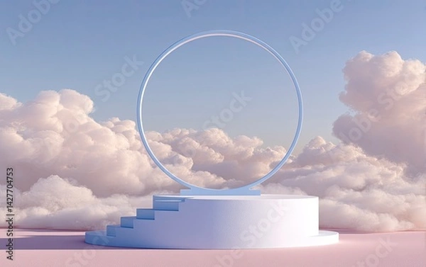 Obraz Round Podium with Clouds and Ring