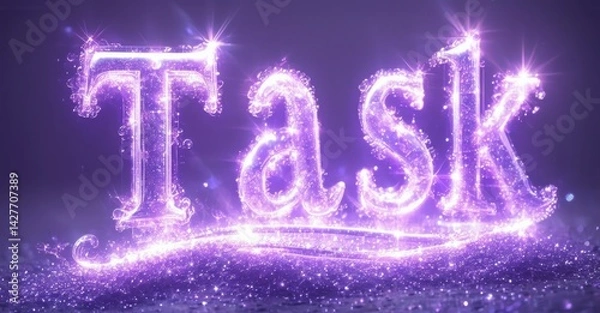 Obraz Purple text spells Task with sparkling light effects. Brightness creates dramatic visual impact, emphasizing word importance.