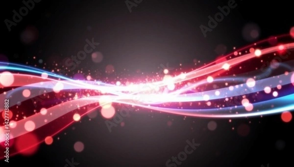 Fototapeta “Abstract American flag wave background with glowing light trails and bokeh