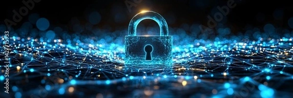 Fototapeta digital security and data protection concept with lock and network background
