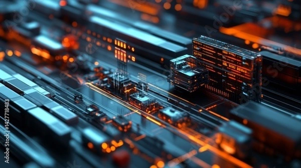Obraz Real-time shipment analysis closeup on digital tracking systems and supply chain management visualization
