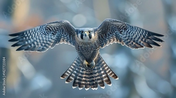 Fototapeta Breathtaking peregrine falcon diving at high speed wings tucked in slicing through the air like a bullet ultra HD wildlife shot