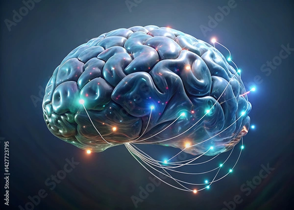 Fototapeta Futuristic Holographic Brain-Computer Interface with Glowing Neural Network