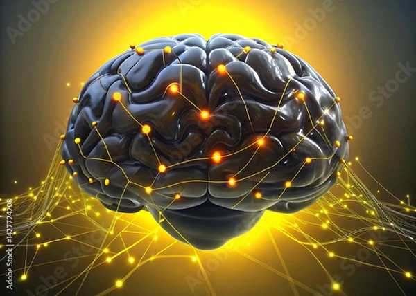 Fototapeta Futuristic Holographic Brain-Computer Interface with Glowing Neural Network