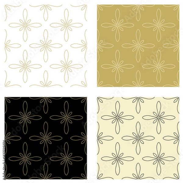 Obraz Collection of elegant seamless patterns in gold and black tones. Abstract floral vector ornament