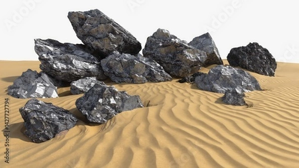 Fototapeta Dark rocks on sandy desert