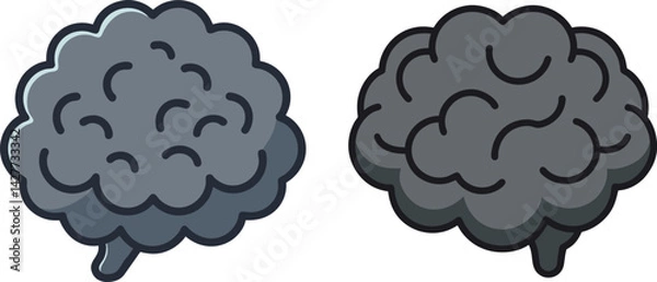 Fototapeta Cartoon Brain Vector – Simplified Side View of Gray Matter with Minimalist Design, Cerebral Cortex Illustration and Thought Bubble Style in Grayscale