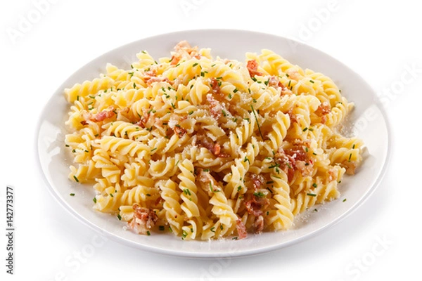 Fototapeta Pasta with ham