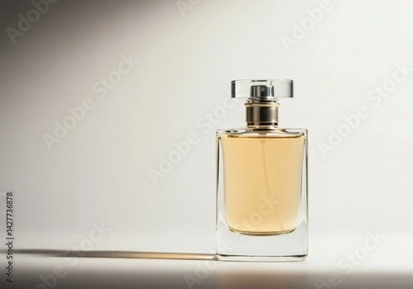 Obraz Golden parfum bottle casts strong shadow