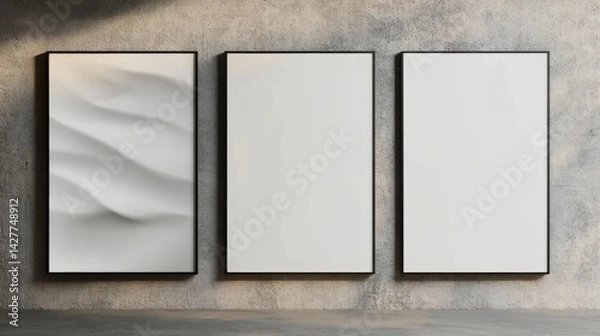 Fototapeta Triptych Abstract Wave, Blank Canvases, Modern Interior Design, Gallery Wall Mockup Keywords Mockup, Triptych