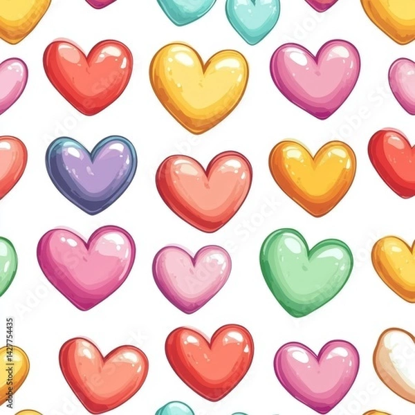 Fototapeta Colorful heart pattern.  Repeating hearts in various pastel colors
