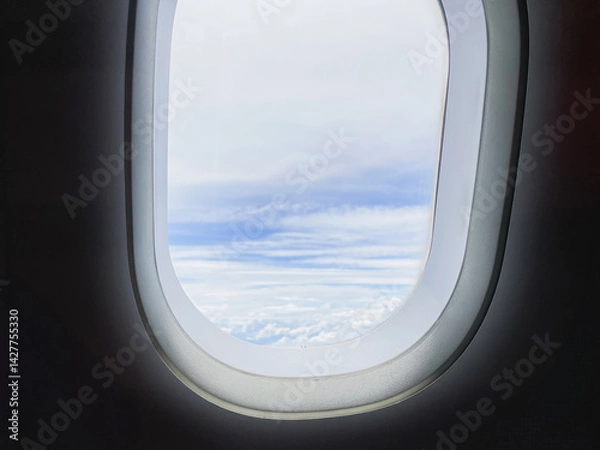 Fototapeta travel and transportation concept with see city and beautiful sky from airplane window