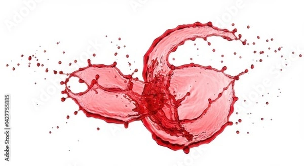 Obraz Red liquid splash with droplets isolated on white background creating dynamic abstract shape art