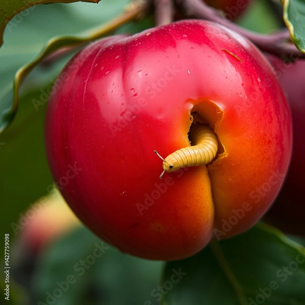 Fototapeta worm in the fruit eats plum