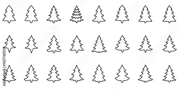Obraz set of Christmas tree silhouette line outlines vector silhouettes	
