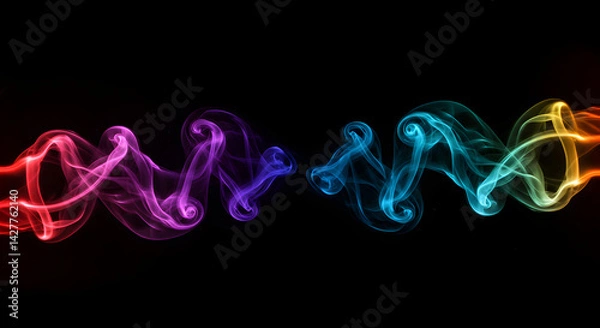 Fototapeta Colorful Haze Visualized On Black Backdrop Displaying Artistic Flow Dynamics