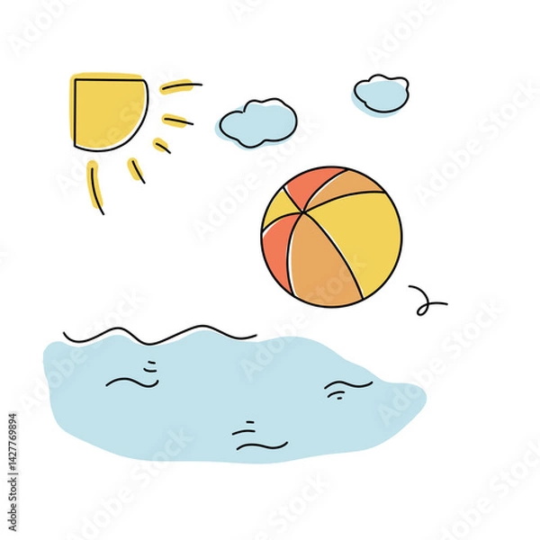 Obraz 晴れた夏の海とビーチボールの風景アイコン