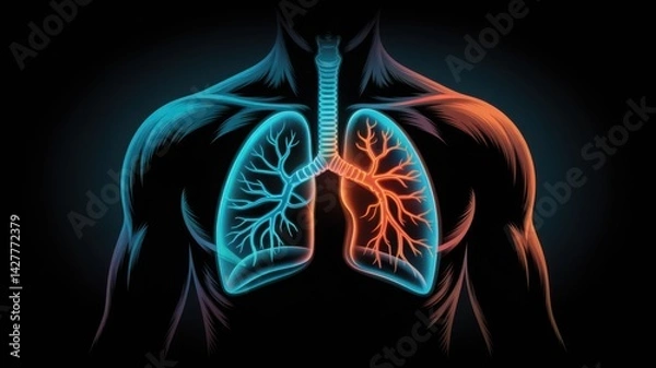 Obraz Digital Medical Visualization of Lungs with Highlighted Airways for World Asthma Day Respiratory Health Concept