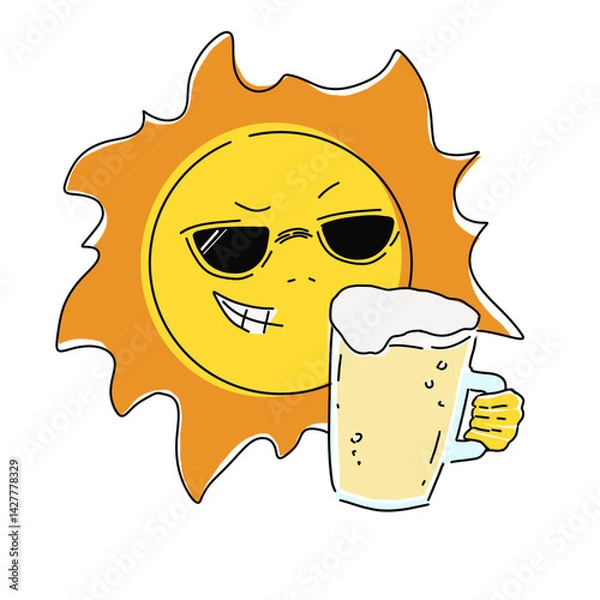 Obraz 太陽とビールのポップな挿絵に使えるアイコン