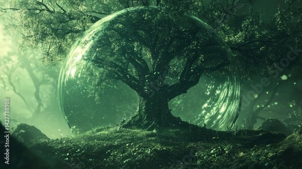 Fototapeta a close up of a glass ball with a tree inside, tree of life inside the ball