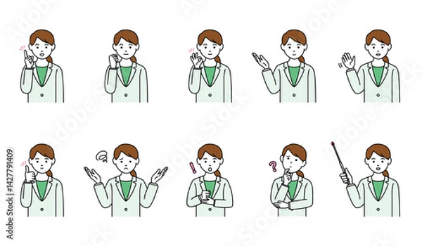 Fototapeta 色々なポーズの人物イラスト素材セット - ビジネスパーソン 女性