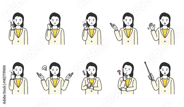 Fototapeta 色々なポーズの人物イラスト素材セット - ビジネスパーソン 女性