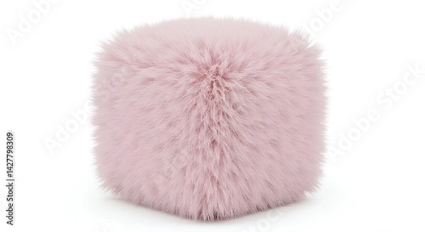 Fototapeta Pink Furry Cube Isolated on White Background for Modern Design