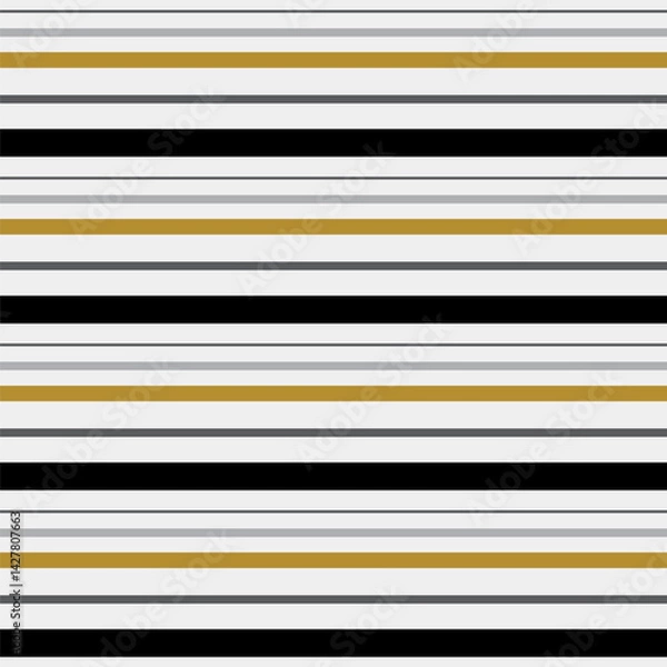 Fototapeta Seamless striped pattern with black, gold, gray, and white horizontal lines. Vector illustration. Minimalist design for textiles, wallpapers, digital backgrounds, wrapping paper, and stylish surfaces.