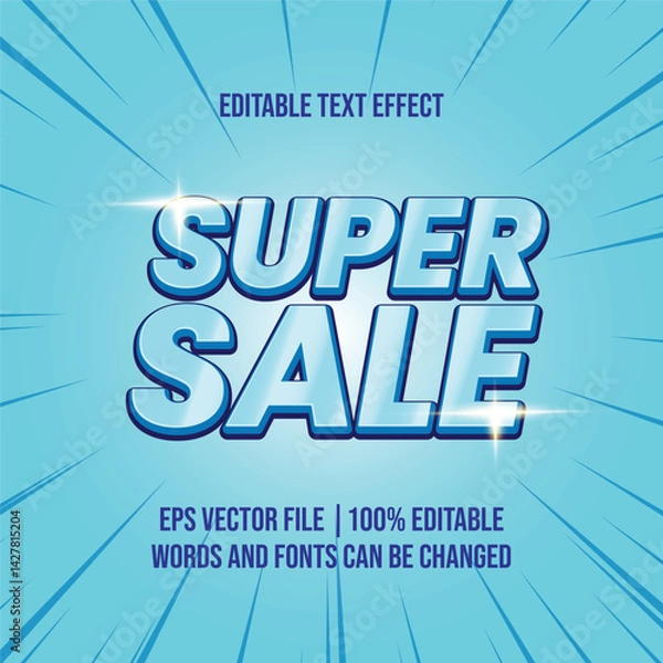 Fototapeta Super Sale discount blue text, Editable text effect
