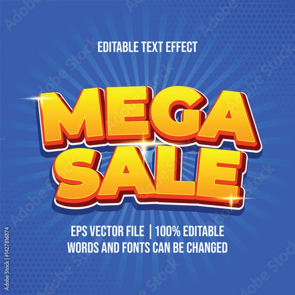Fototapeta Mega Sale discount text, Editable text effect